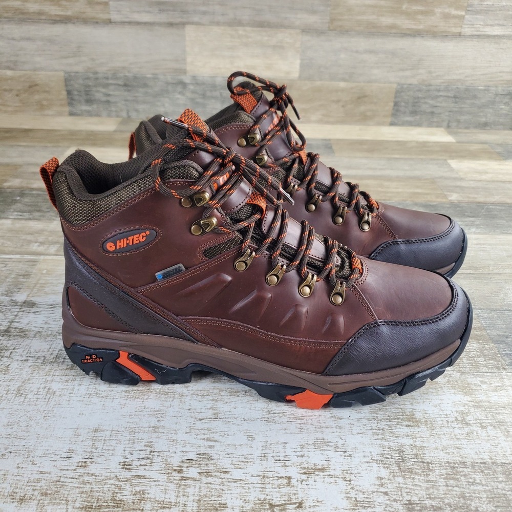 HI-TEC Acadia Mens Hiking Boots Sz 12 Brown Leather Waterproof Comfort Lace Up